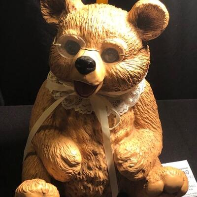 Homco Teddy Bear with Collar & Glasses 1985 Resin Heavy Vintage