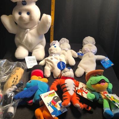 8 Vintage Food Themed Stuffed Animals - Mr Peanut, Tony The Tiger, Fruit Loop Toucan, Smacks Dig em, 3 smaller Pillsbury Doughboys, and 1...