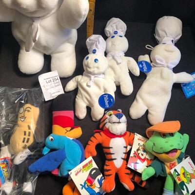 8 Vintage Food Themed Stuffed Animals - Mr Peanut, Tony The Tiger, Fruit Loop Toucan, Smacks Dig em, 3 smaller Pillsbury Doughboys, and 1...