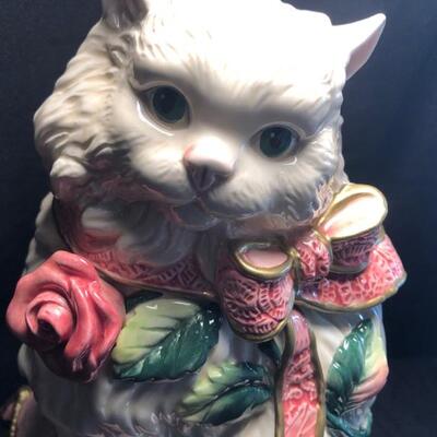 Fitz and Floyd Kitten & Roses Cookie Jar - Rare 