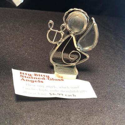 Blue Stained Glass Angel Playing Violin & Itty-Bitty Stained Glass Angel