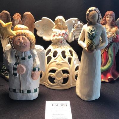 5 Vintage Angel Figurines, Willow Tree, Wood, Porcelain Homco