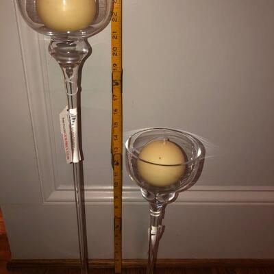 2 Tall Poland Glass Candle Holders