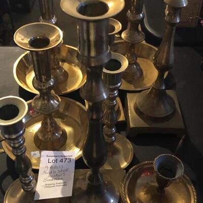 9 Vintage Brass Candle Stick Holders - most with finger loops