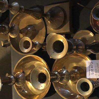 9 Vintage Brass Candle Stick Holders - most with finger loops