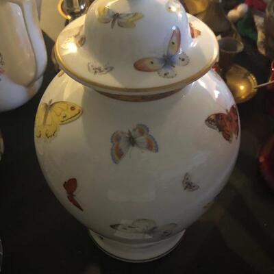 Vintage France Limoges Porcelain Butterfly Urn with Gold Rim