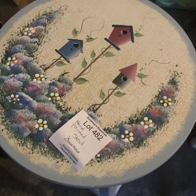 Hand Painted Wooden Stool w/Bird Houses