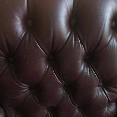 Dark Maroon Tufted Leather Wingback Chair with Gold Studs - Chair B