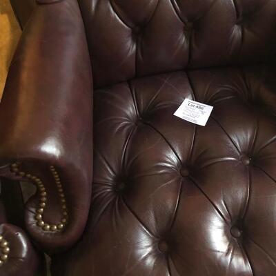 Dark Maroon Tufted Leather Wingback Chair with Gold Studs - Chair B