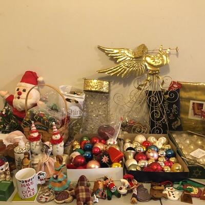 2 Full tables of Christmas Decorations, ornaments, lights and more