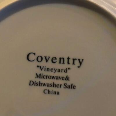32 Pieces Coventry "Vineyard" dishes, 1 Libby Fruit bowl, and 2 Corning Ware Sidekicks