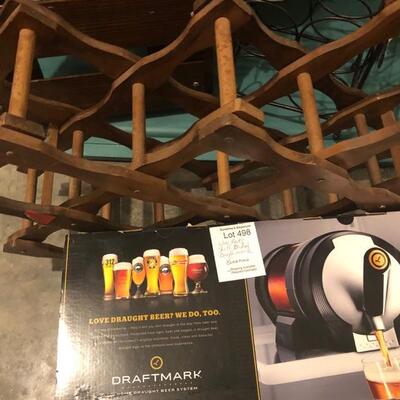 6 Bar Items - Metal Wine Rack, Shelf Basket, Draft Mark Keg, Handmade Wooden Wine Rack, foldable wooden wine rack