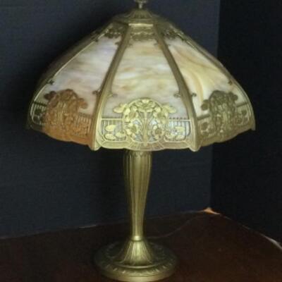 B-120 Antique Handel Style Slag Glass Table Lamp