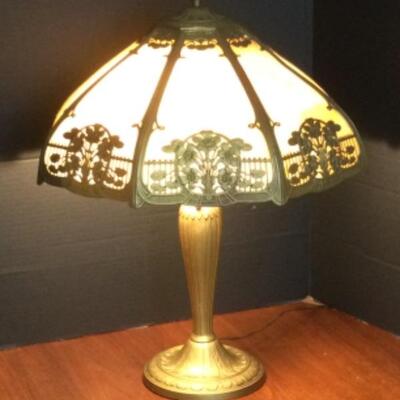 B-120 Antique Handel Style Slag Glass Table Lamp