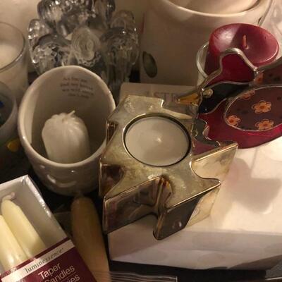 Large Lot of Candles, Candlesticks, Holders