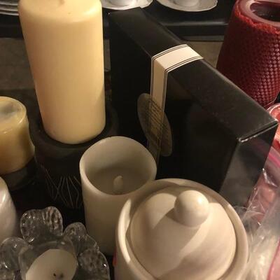 Large Lot of Candles, Candlesticks, Holders