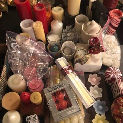 Large Lot of Candles, Candlesticks, Holders