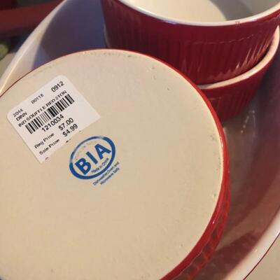 9 Red Porcelain Baking Dishes and Kitchen Aid Roller