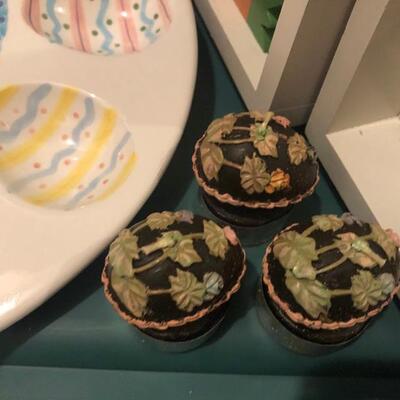 Easter Lot - Tree w/Ornaments,  2 Egg Dishes, Candles, 6 Placemats, & Bookends