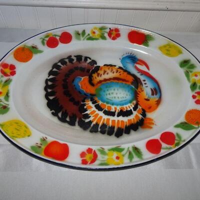 Vibrant Colorful Enamel Turkey Platter 
