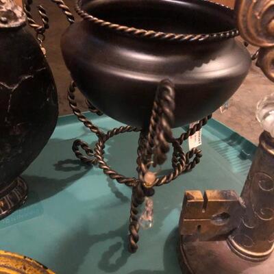 Household Lot - Library Pillow, 3 Picture Hangers, Key Candle Holder, Key Decorative Item, Black Bowl, Decorative Urn