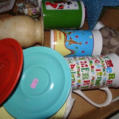 Misc. Christmas Decorations, Dishes, Trinket Box Lot 