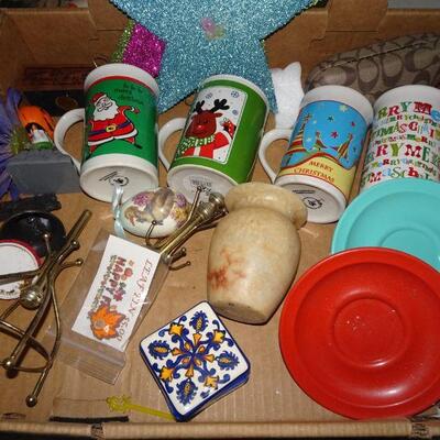 Misc. Christmas Decorations, Dishes, Trinket Box Lot 