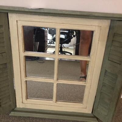 Decorative Wall Mirror with Green Shutters & Beige Mirror Frame