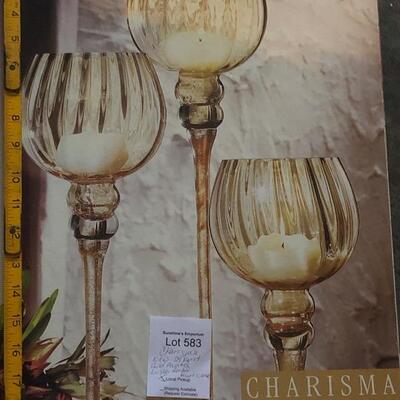 New Charisma 24 Karat Gold Painted Luster Amber Hurricane Candle Holders Set of 3
