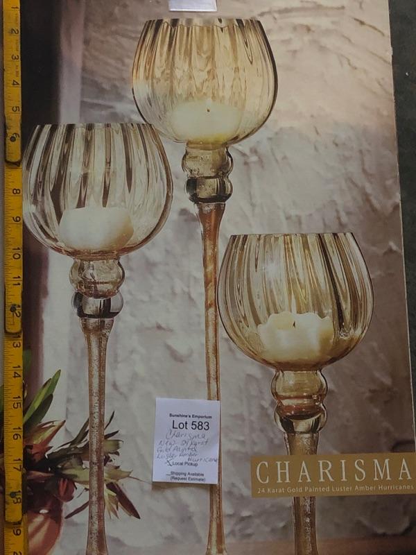 New Charisma 24 Karat Gold Painted Luster Amber Hurricane Candle