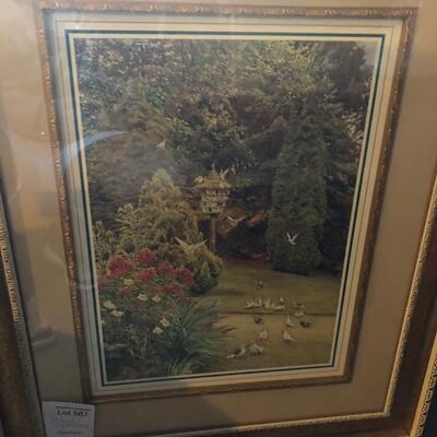 Gold Framed Garden Birdhouse Art Work