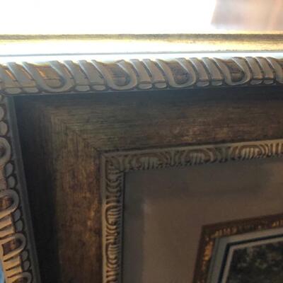 Gold Framed Garden Birdhouse Art Work