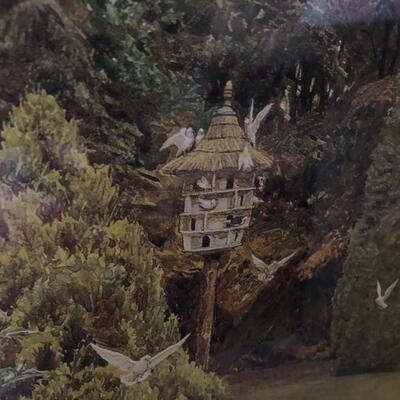 Gold Framed Garden Birdhouse Art Work