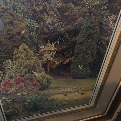 Gold Framed Garden Birdhouse Art Work