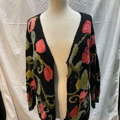Peruvian Connection Red Rose Floral Button Front Cardigan Sweater Size XL YD#020-1220-02000