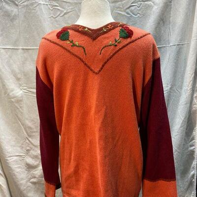 Storybook Knits Zip Front Flower Embroidered Sweater Size Large YD#020-1220-02001