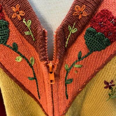 Storybook Knits Zip Front Flower Embroidered Sweater Size Large YD#020-1220-02001