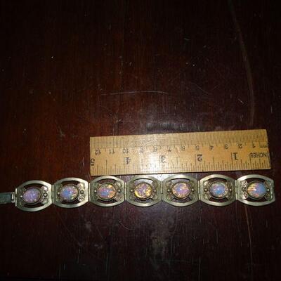 Beautiful! Vintage Mexico Sterling Silver Dragons Breath Opals Bracelet 925 Taxco Jewelry 1940s - RESERVE 