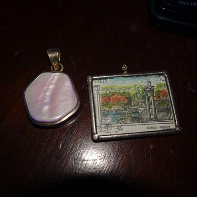 2 Sterling Silver Pendants - Pink Stone, Italian Stamp I think? 