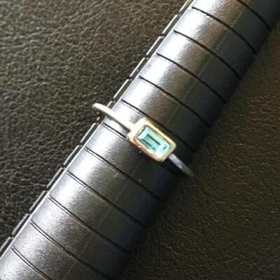 Vintage Sterling Silver Ring with Aquamarine Stone Size 6.5