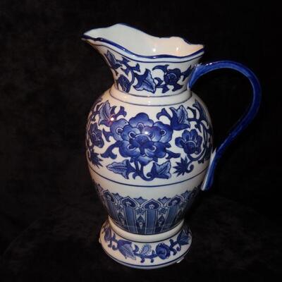 Large Vintage Blue and White Pitcher