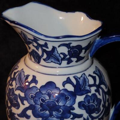 Large Vintage Blue and White Pitcher