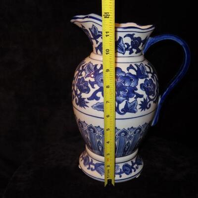 Large Vintage Blue and White Pitcher