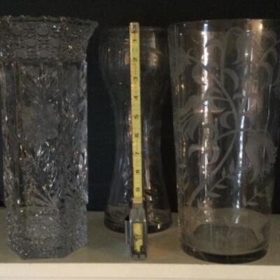 A-198 Three Large Etched Glass Vases