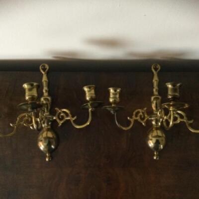 A-202 Signed Bulogh Judith Floral Oil Painting Two Pairs Of Brass Candle Wall Sconces 