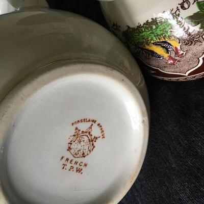 Antique French Porcelain Teapot and Rice Bowl