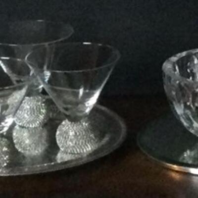 A-206 Reed & Barton Crystal Bowl Four Jeweled Cocktail Glasses 