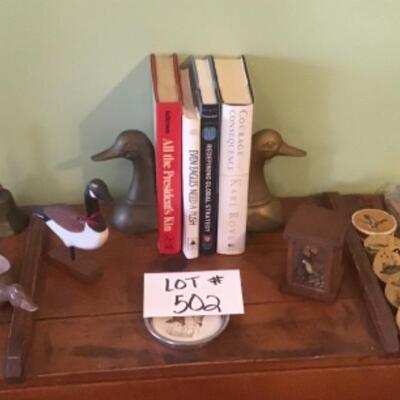 B 502 Lot of Waterfowl Decor with Brass Bookends 
