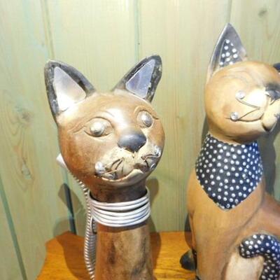 Set of Decorative Wood Carved Cats with Wire Accents for Whiskers 12