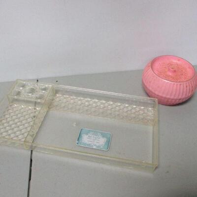 Lot 66 - Cut Crystal Tissue Dispenser & Cosmetic Tray - Dusting Powder Box